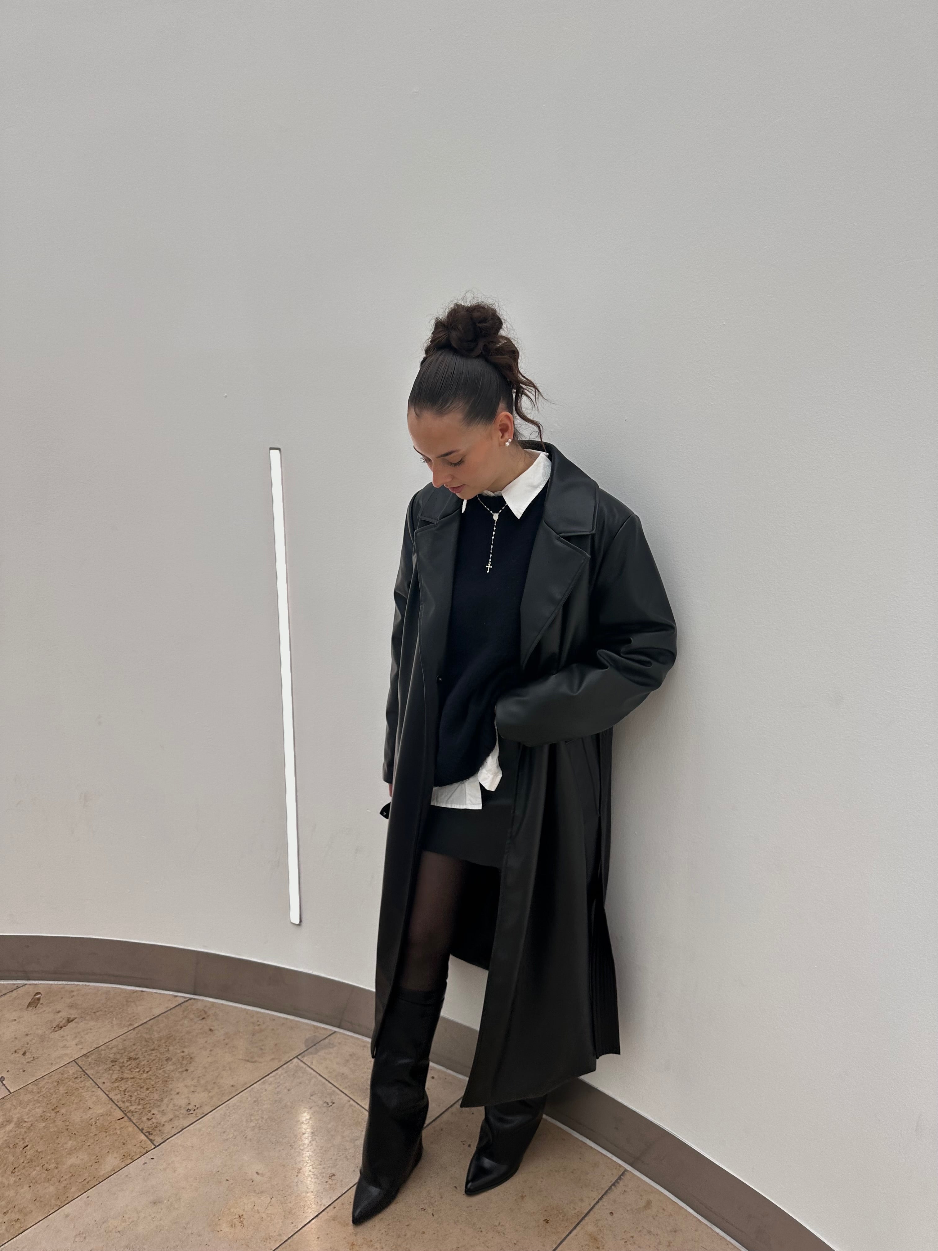 FAUX LEATHER TRENCH COAT