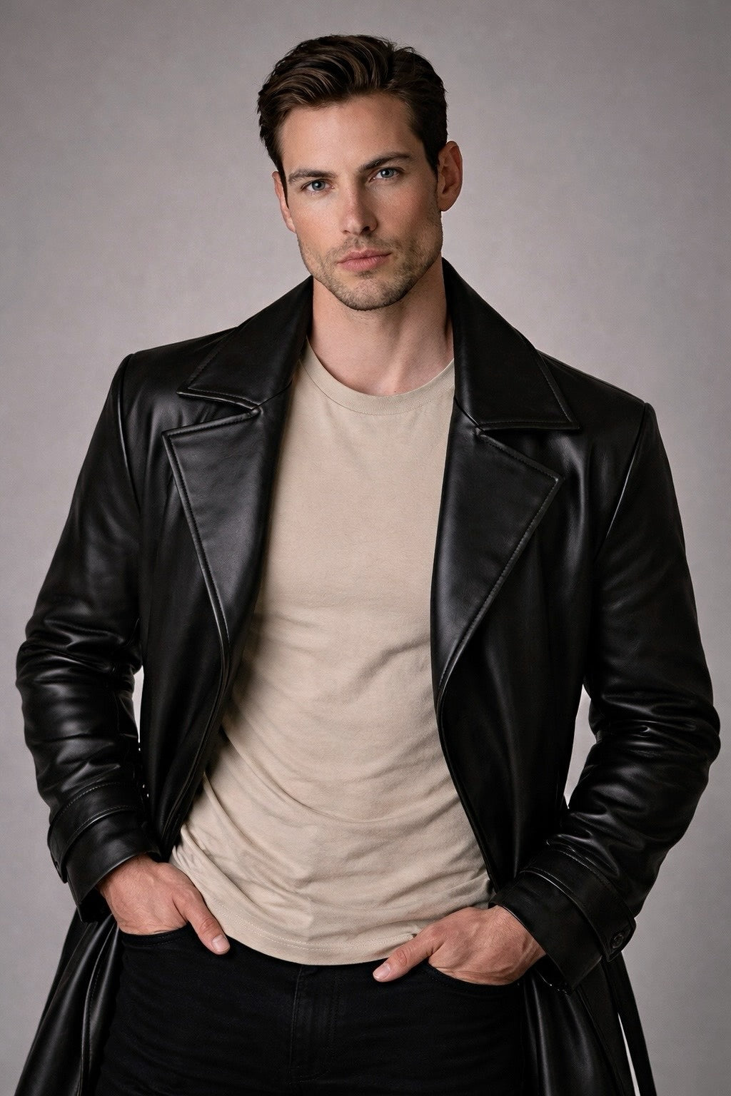 FAUX LEATHER TRENCH COAT