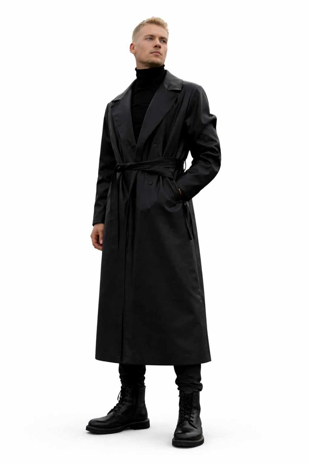 FAUX LEATHER TRENCH COAT