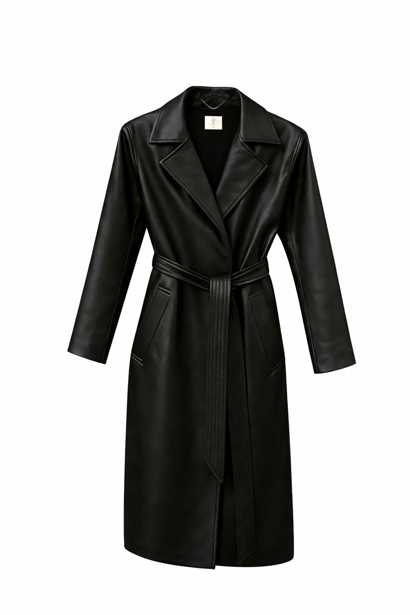 FAUX LEATHER TRENCH COAT