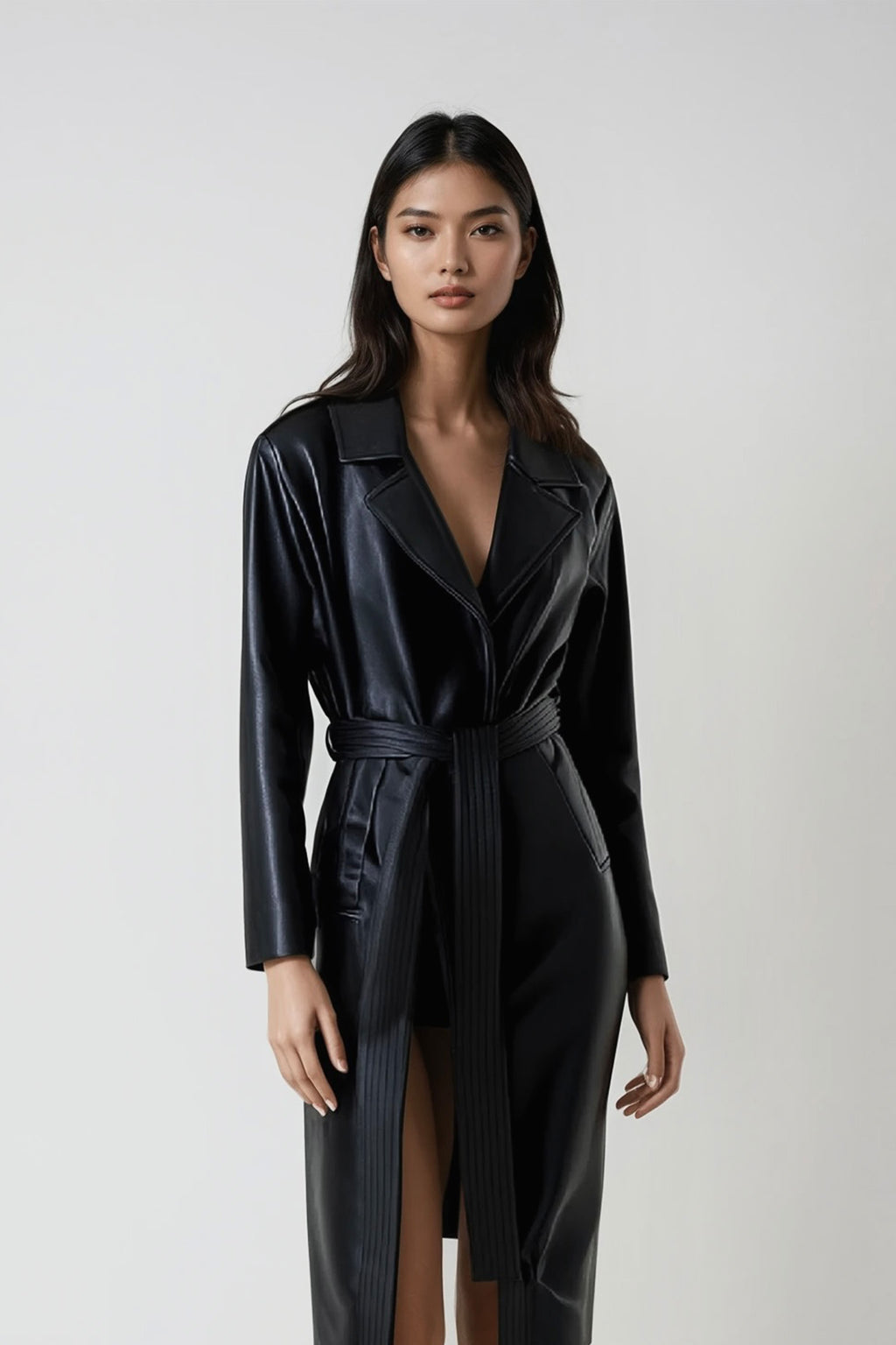 FAUX LEATHER TRENCH COAT